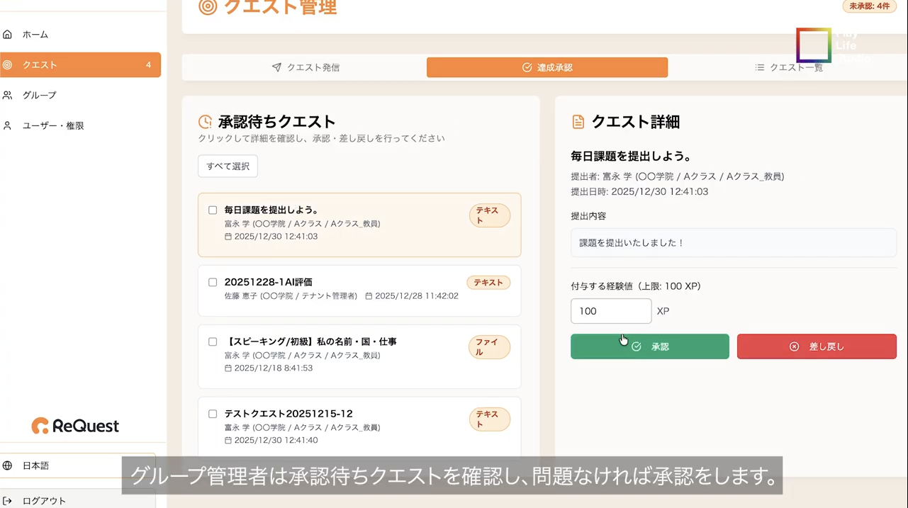 管理者用ダッシュボードの画面